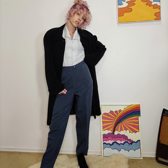 Vintage Trench Coat Jacket; Dark Navy Blue - Picture 6 of 8